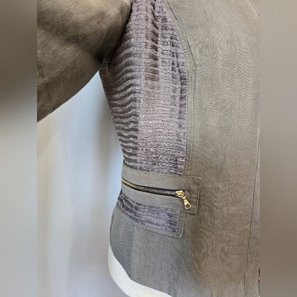 Teenflo Linen Taupe Waist Length Jacket. Size 10 - Picture 3 of 12
